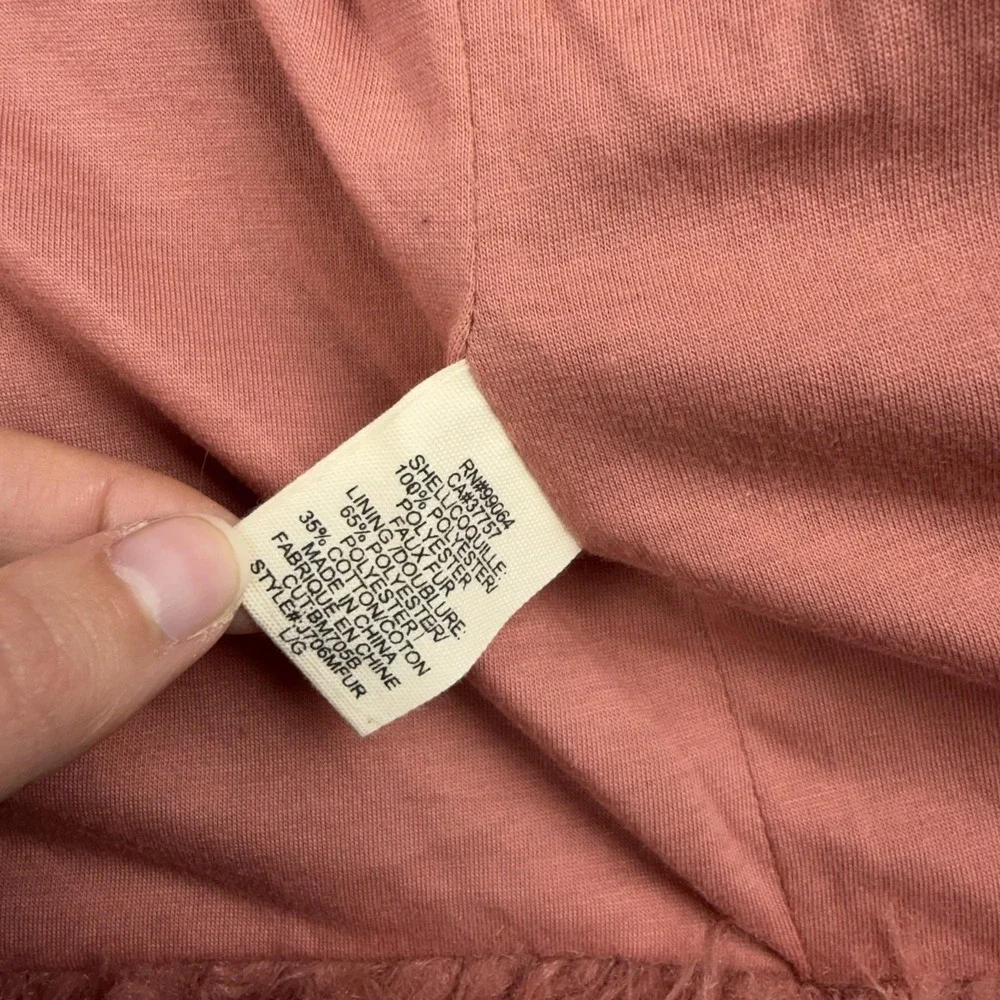 Billabong Jacket Womens Large Pink‎ Faux Fur Shaggy Cropped Open Front Lined